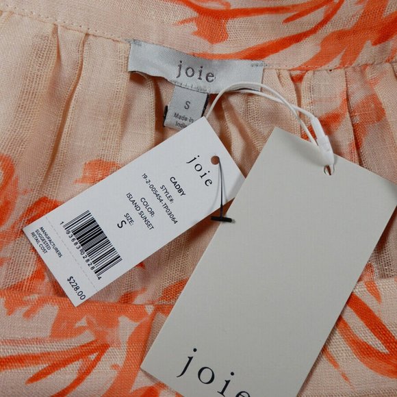 JOIE Cadby LINEN BLOUSE S Floral Island Sunset Square Neck Balloon Sleeves $228 - Picture 2 of 10